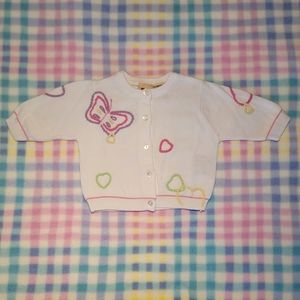FADED GLORY 🦋 Vintage White Knit Embroidered Butterfly Cardigan w/Hearts 0-3M